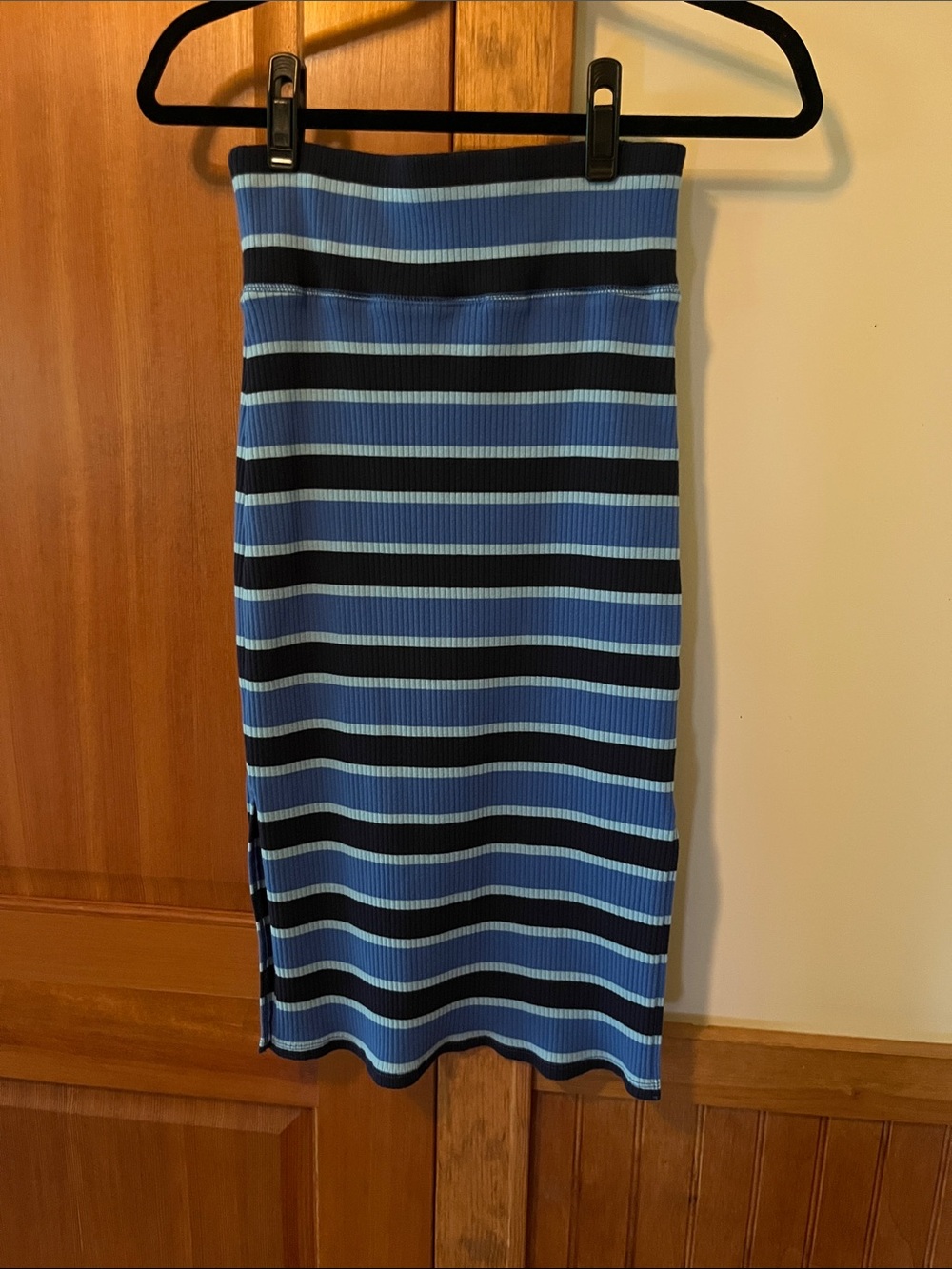 aerie Blue and Black Striped Ribbed Midi Skirt